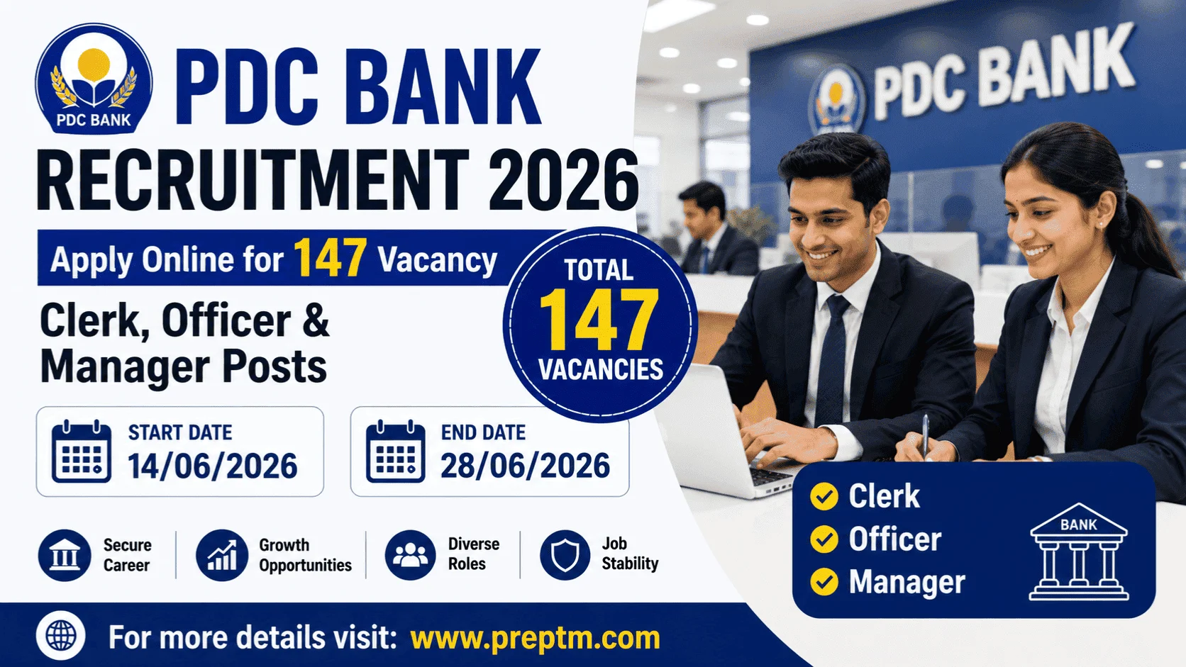 PDC Bank Recruitment 2026: Apply Online for 147 Clerk, Officer & Manager Posts